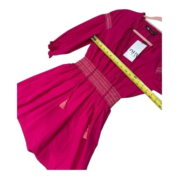 ZARA POPLIN DRESS WITH CONTRAST ELASTIC TRIM pink size XS NWT - Picture 8 of 11